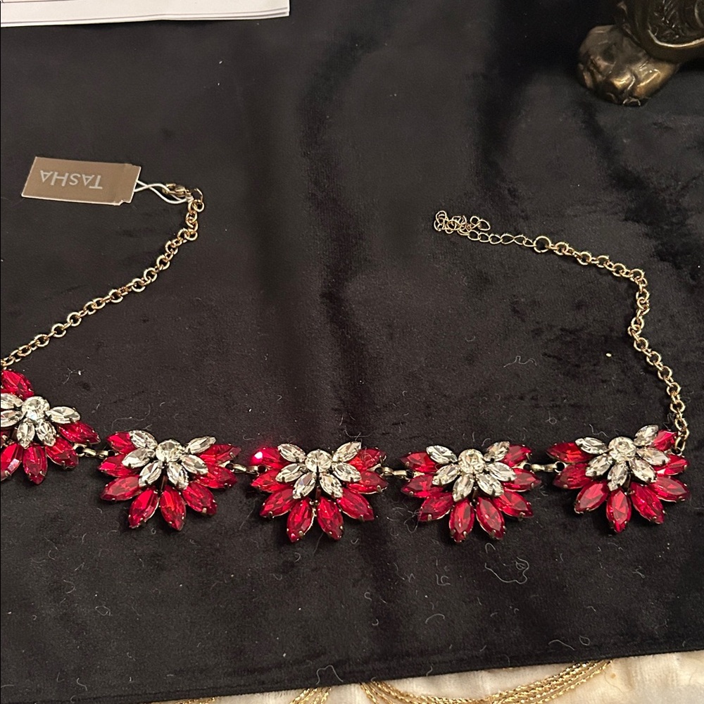Tasha Red and Brass Petal Necklace